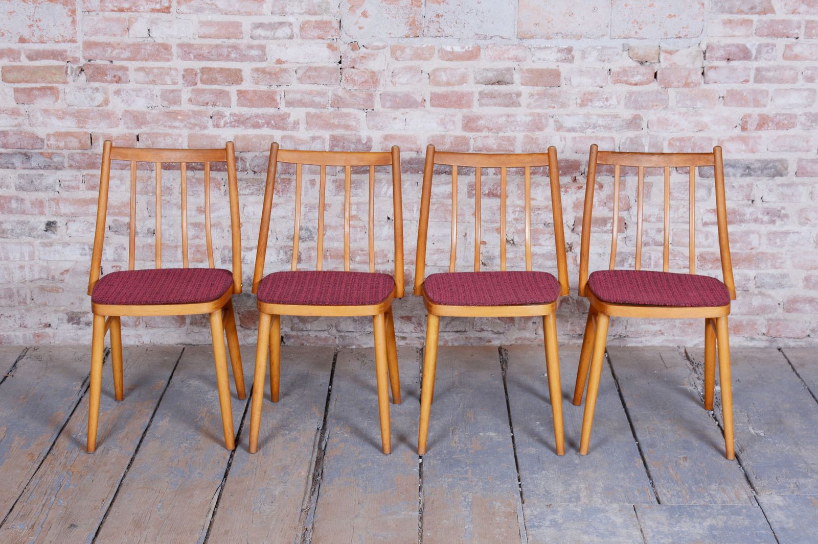 Set Of Four Original Mid Century Chairs, By Antonín šuman, Beech, Czech, 1960s photo vintage