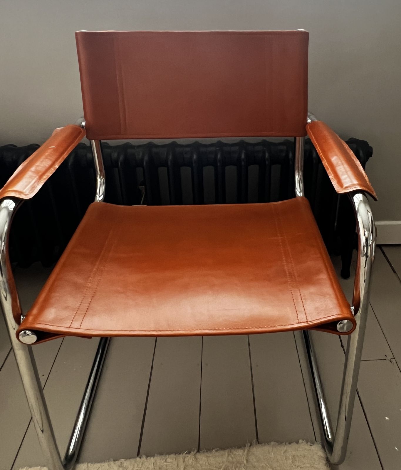 Bauhaus Style Tan Leather, Chrome Cantilever Office Chair