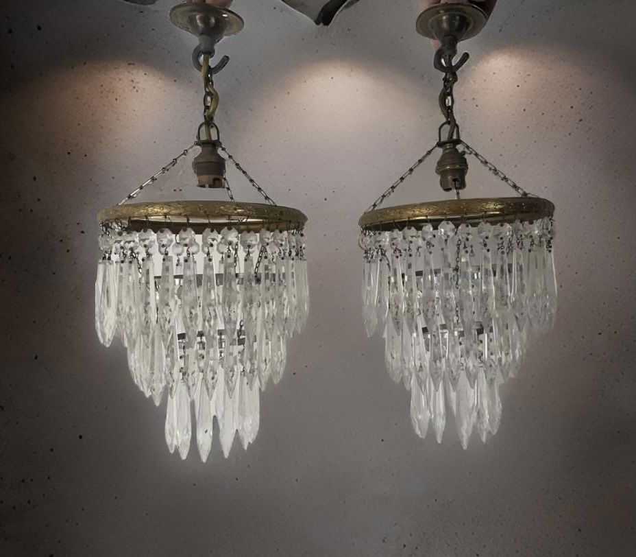 Pair Of Antique 3 Tier Icicle Drop Chandeliers photo for sale