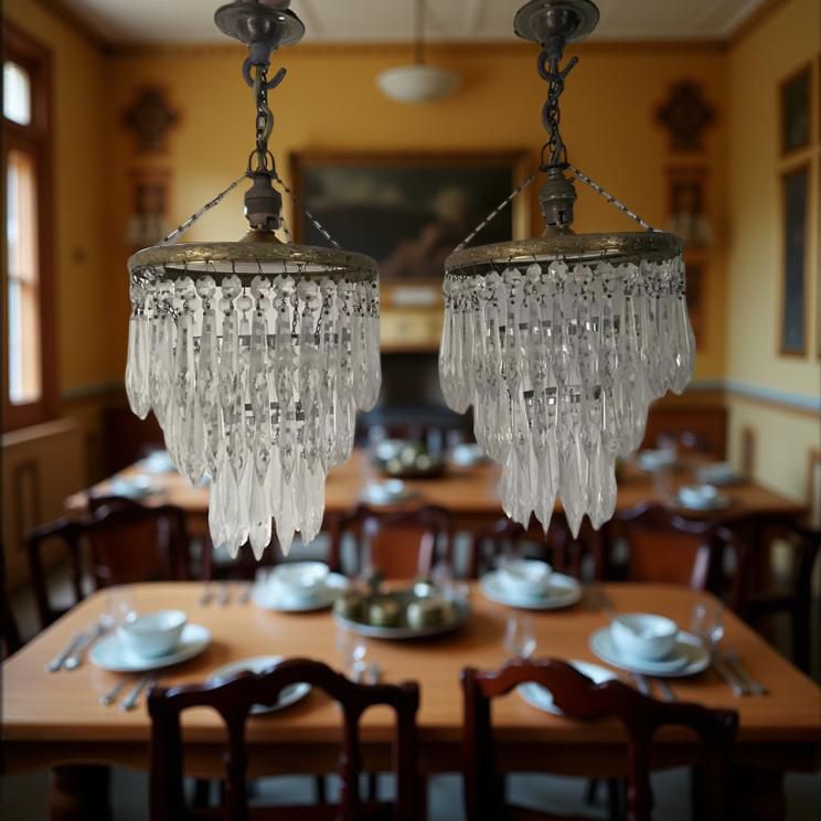 Pair Of Antique 3 Tier Icicle Drop Chandeliers photo Lighting