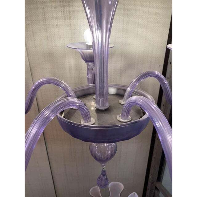 Italian Handmade Murano Style Glass Chandelier In Light Violet photo vintage