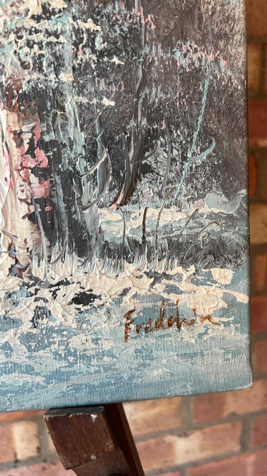 Signed Oil Painting – Serene Winter Landscape With Snow Covered Trees And Cabin photo 159.0