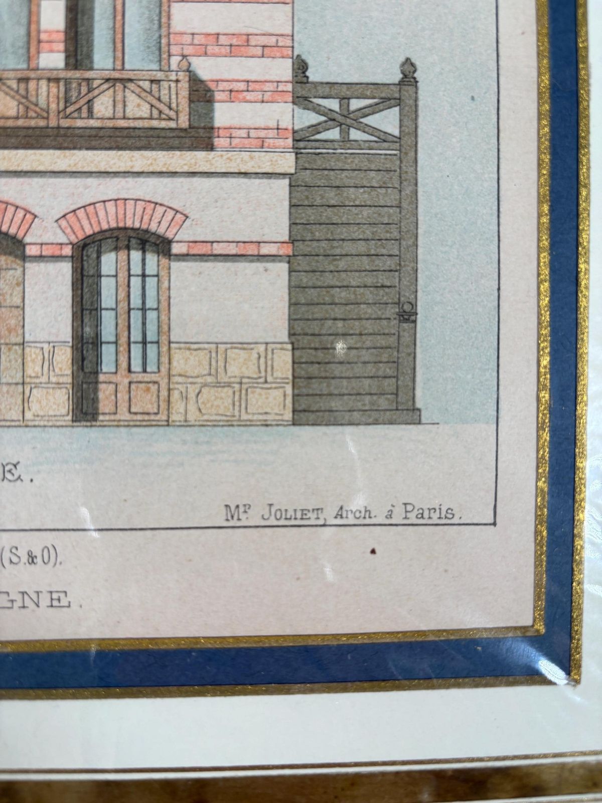 Antique Chromolithograph Of Parisian Townhouse, Circa 1880 – Original Architectural Drawing In Rich Colours photo vintage