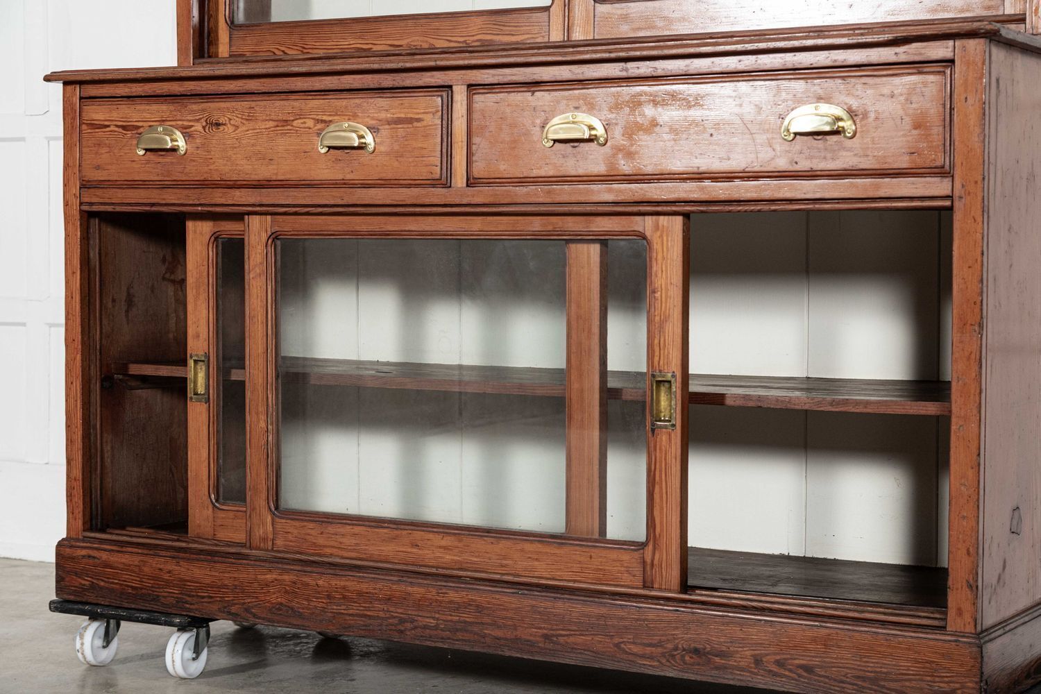 Furniture Large 19thc English Glazed Pine Haberdashery Cabinet photo