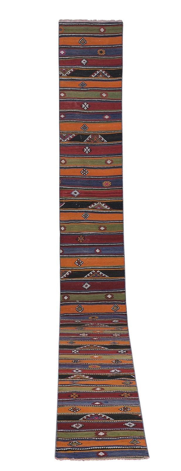 Made Of Natural Undyed Wool Early 20th Century Colorful Stair Kilim Runner 2'2'' X 19'4''