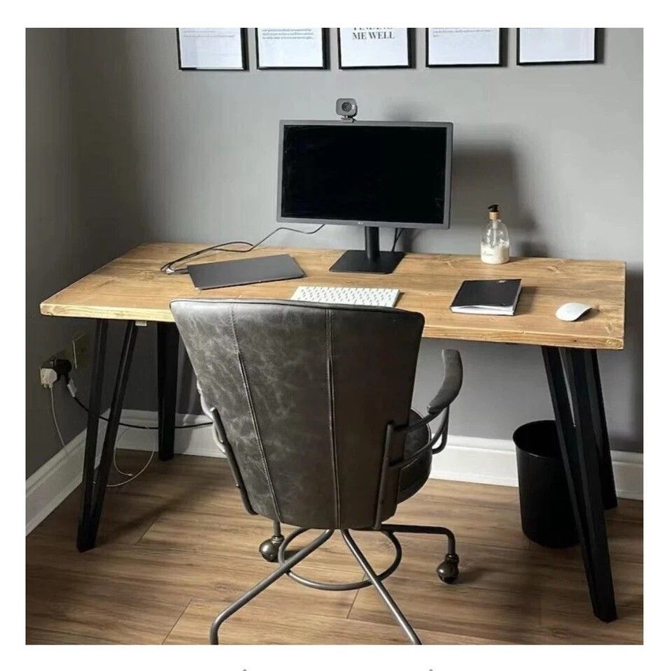 Handmade Oak Desk With Black Hairpin Legs 175x60 Great Condition