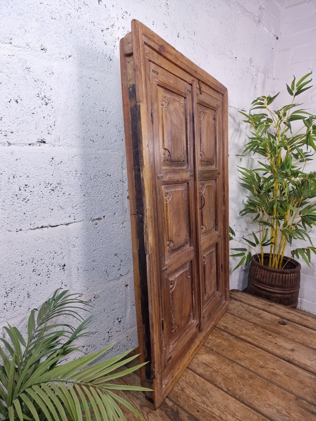 Large Antique Indian Colonial Solid Wooden Window Shutters Wall Garden Mirror photo vinterior