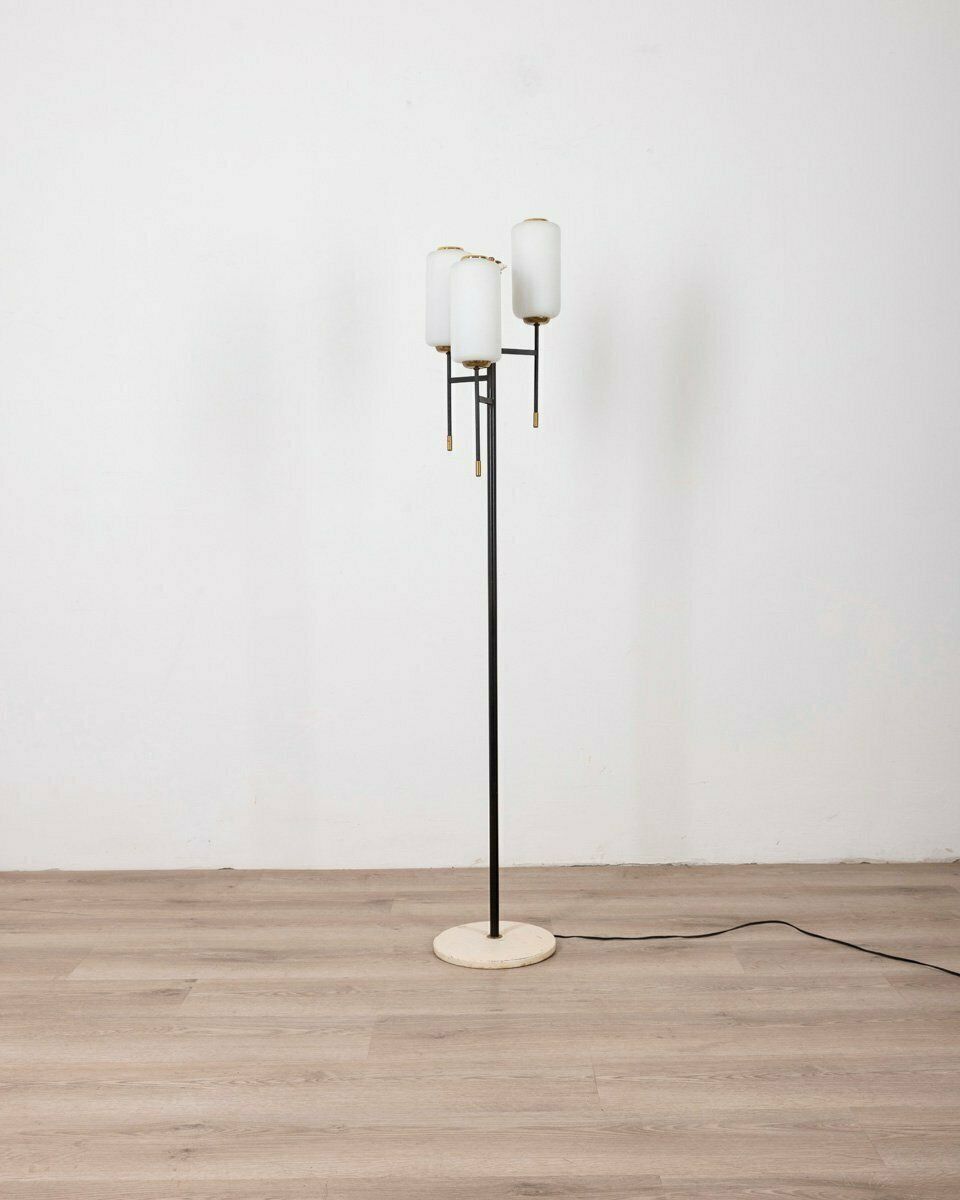 Vintage Italian Floor Lamp In Metal And Glass, 1950s