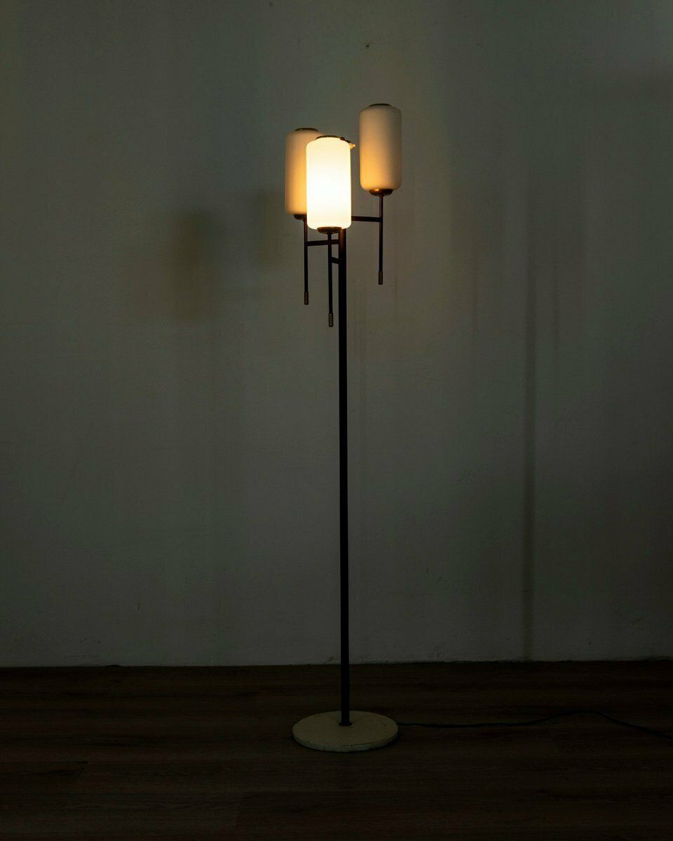 Vintage Italian Floor Lamp In Metal And Glass, 1950s photo furniture
