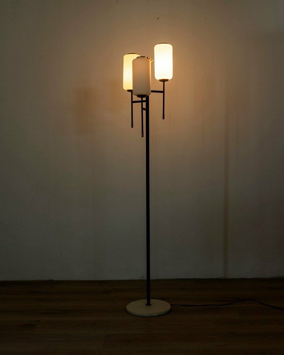 Vintage Italian Floor Lamp In Metal And Glass, 1950s photo for sale