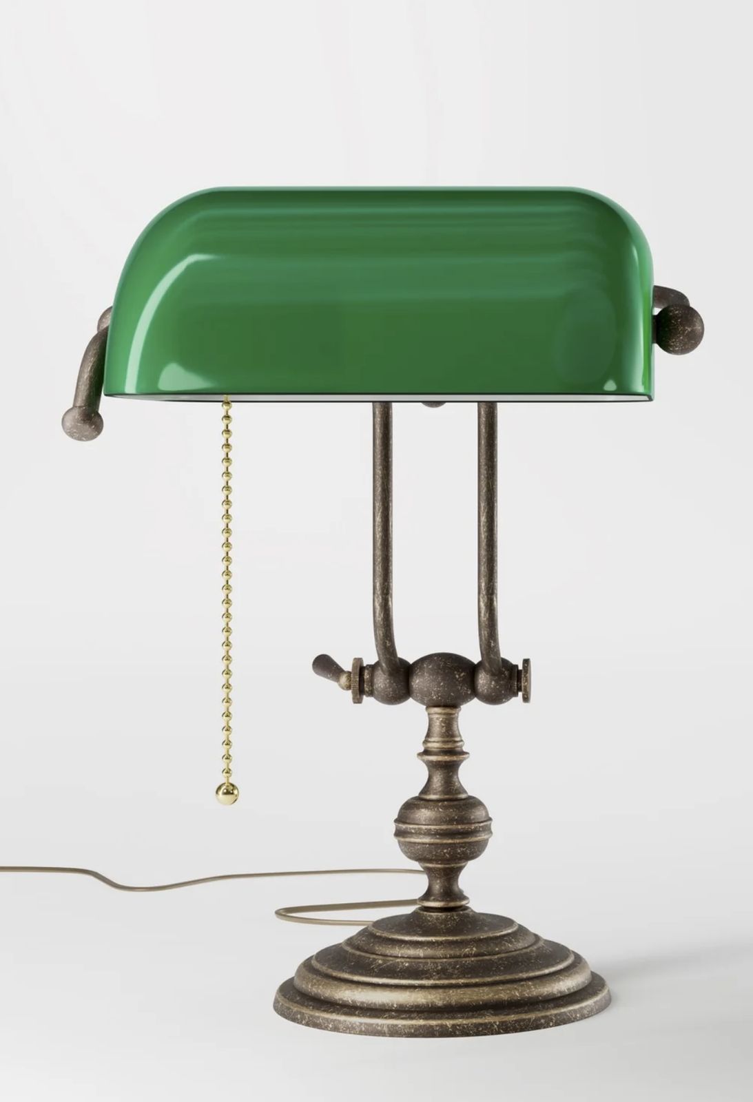 Vintage Brass Banker’s Lamp With Green Glass Shade – 45 Cm, 3.8 Kg photo for sale