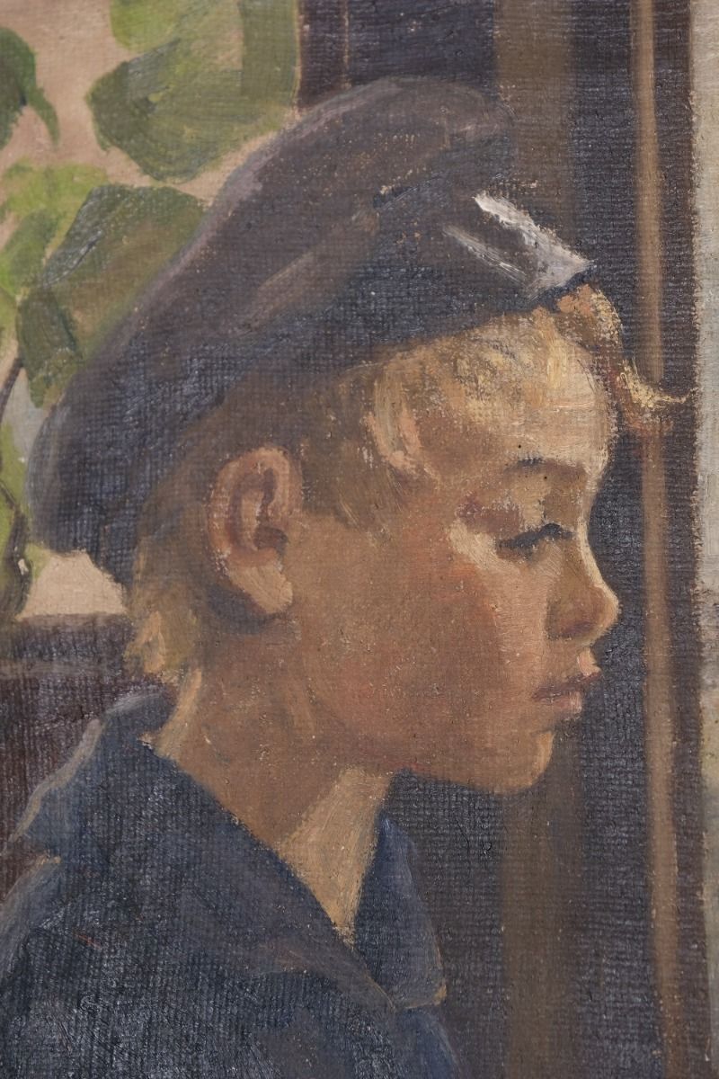 Oil On Canvas Study Of A Boy By Christian Aigens photo vinterior