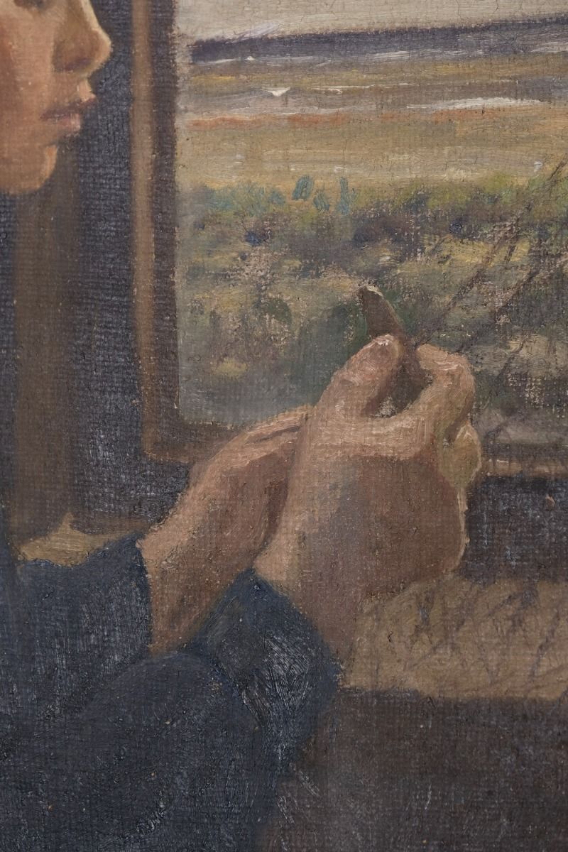 Oil On Canvas Study Of A Boy By Christian Aigens photo vintage