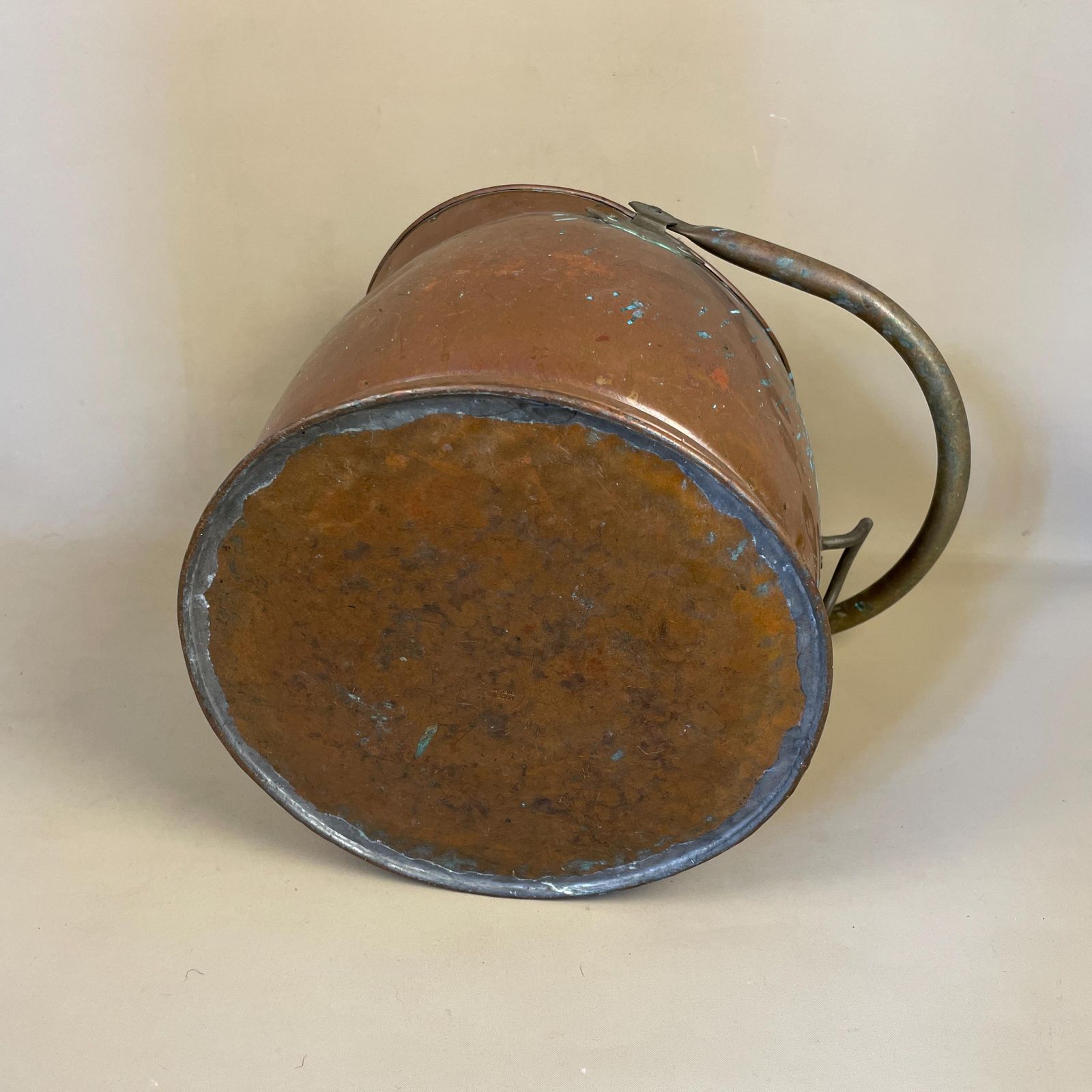 photo for sale Antique Metal Copper Gold Brass Coal Bucket Handle Fireside Fire Side Scuttle Copper Helmet Farmhouse Cottage Aged Patina Vintage Fireplace