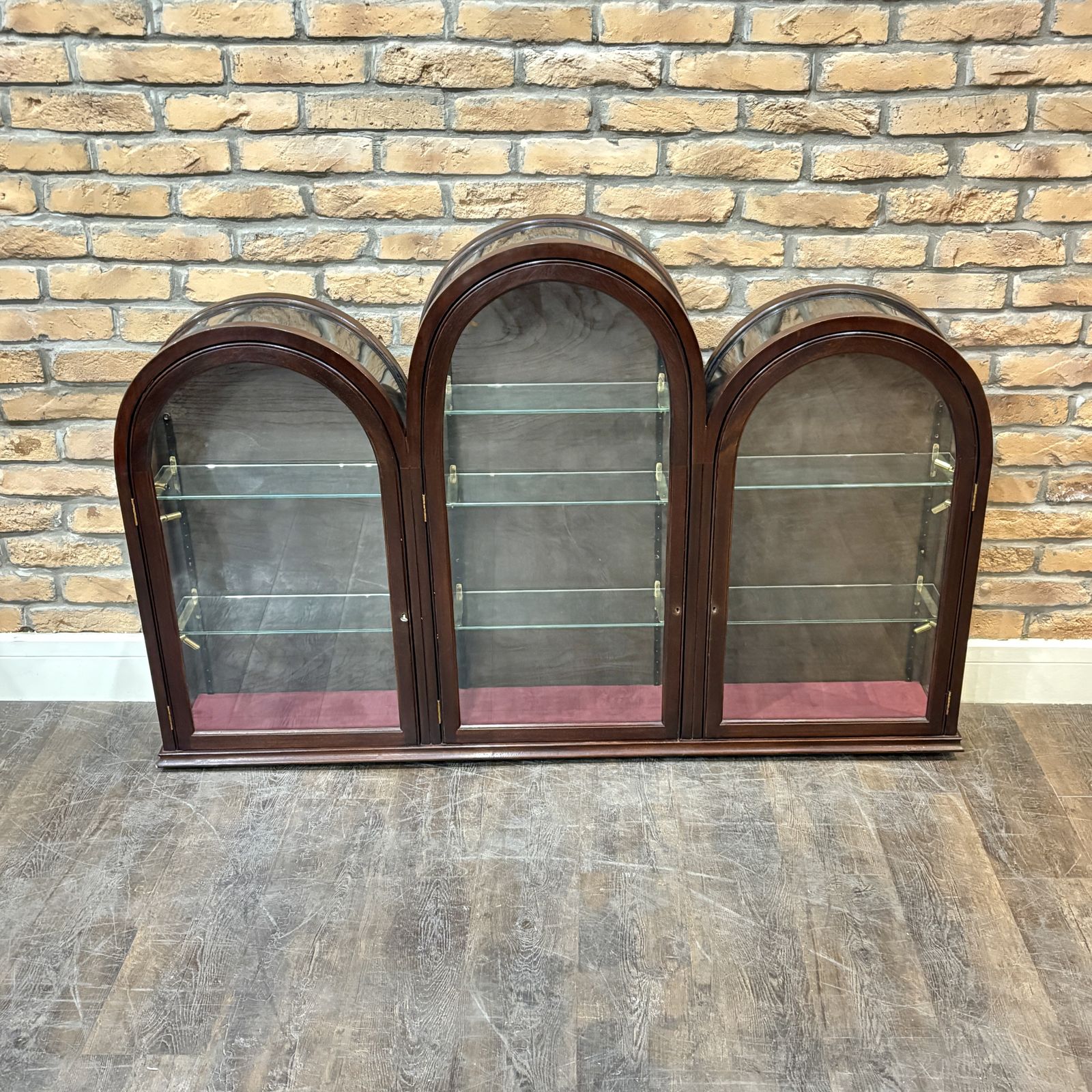 1970s Triple Bow Top Glass Shop Display Cabinet