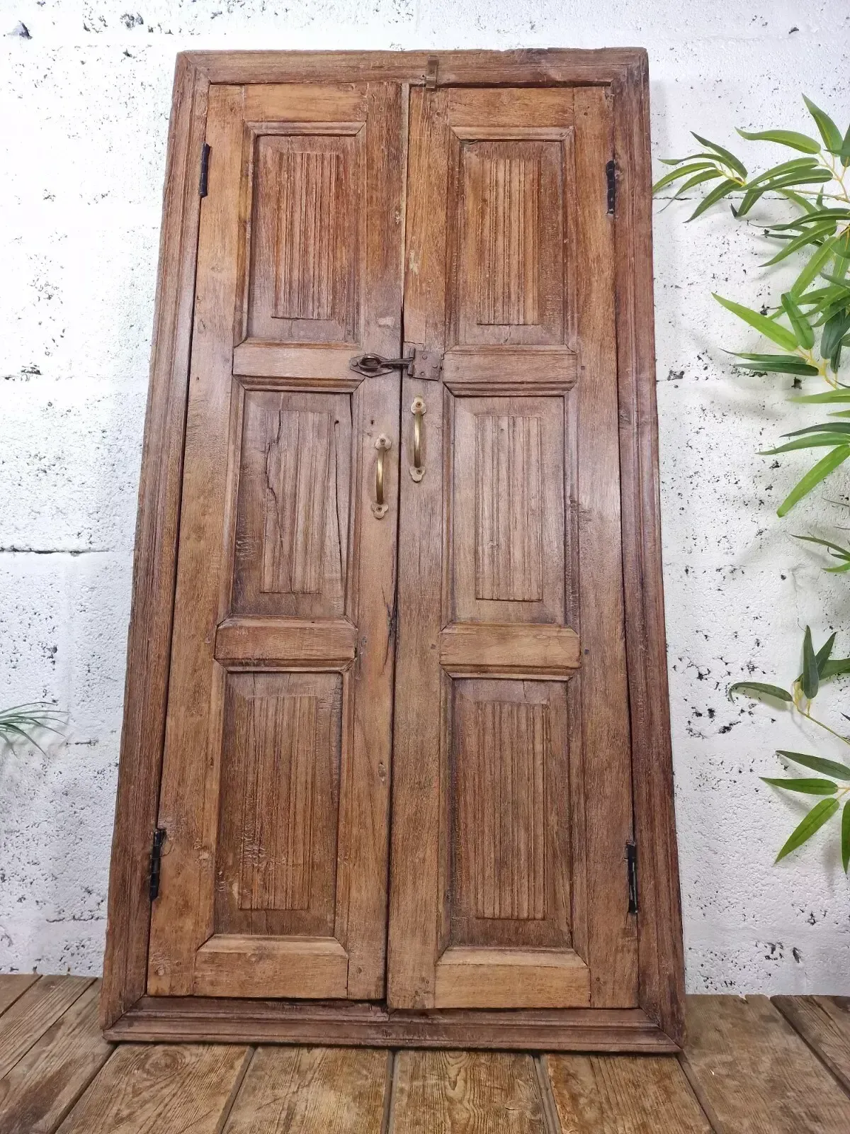 Large Antique Indian Colonial Solid Wooden Window Shutters Wall Garden Mirror photo furniture