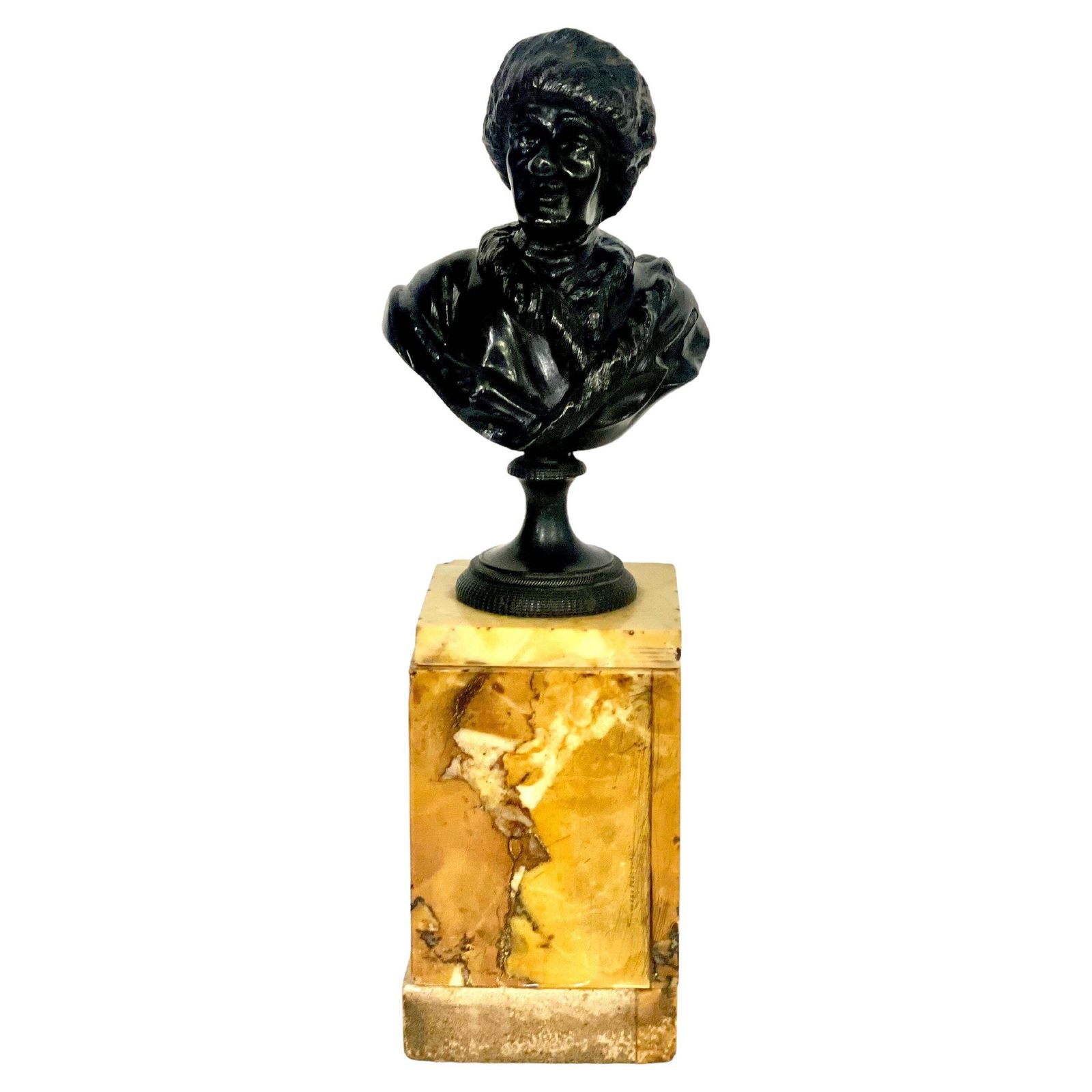 19th Century Petite Bronze Bust Of Jean Jacques Rousseau On A Siena Marble