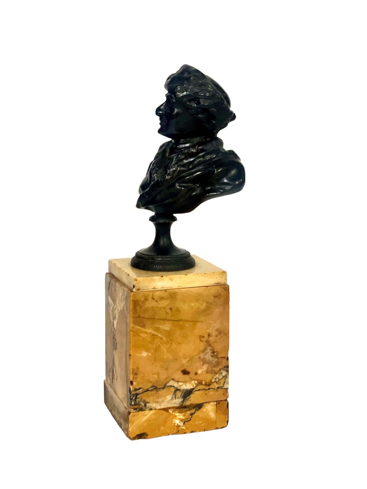 19th Century Petite Bronze Bust Of Jean Jacques Rousseau On A Siena Marble photo for sale