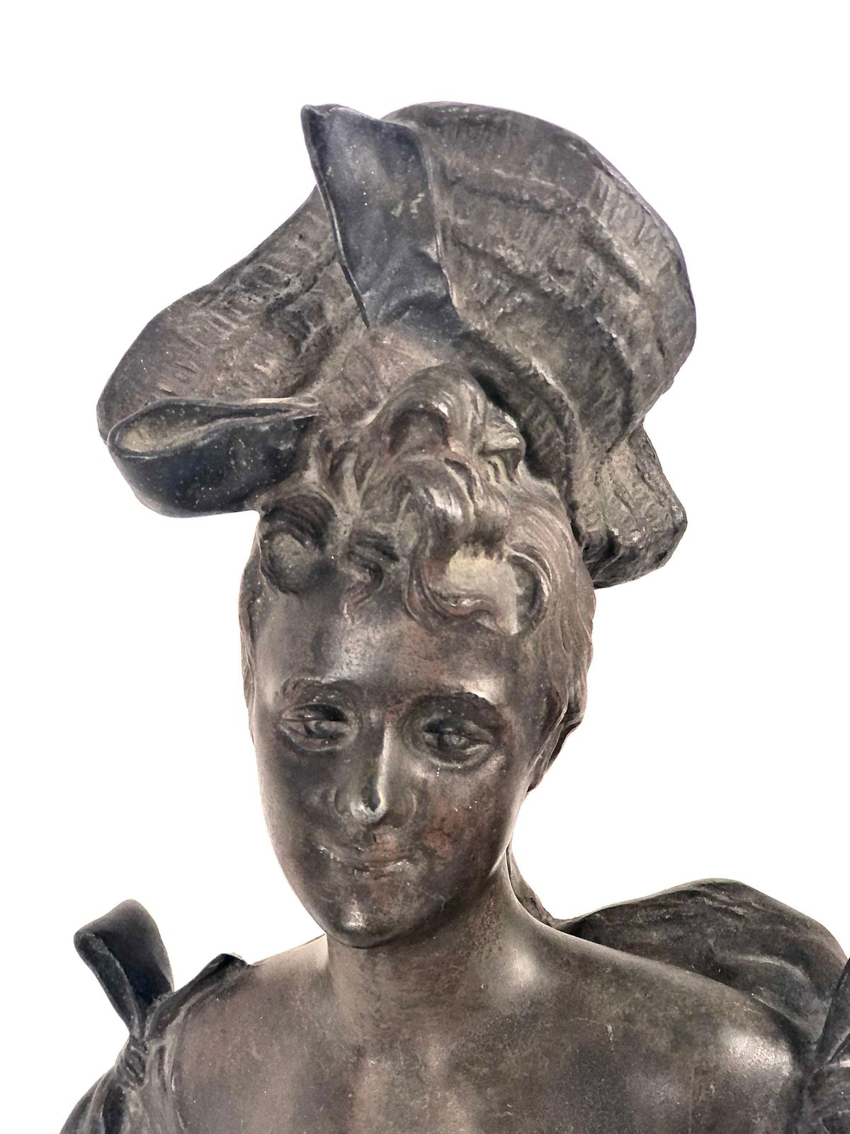French Antique Patinated Bronze Bust Of An Elegant Woman photo for sale