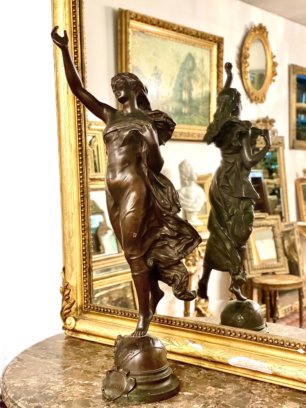 photo for sale 19th Century Tall And Large Woman Bronze Statue By French Sculptor Adrien Gaudez
