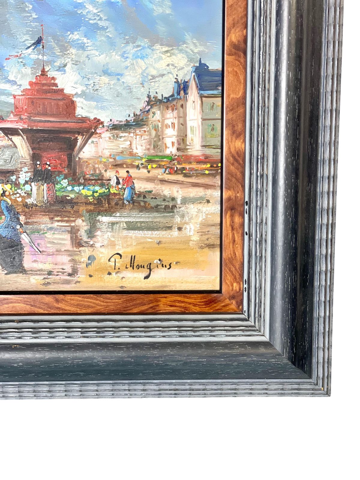 French Oil On Panel 'The Flower Market' By Pierre Mougins photo furniture