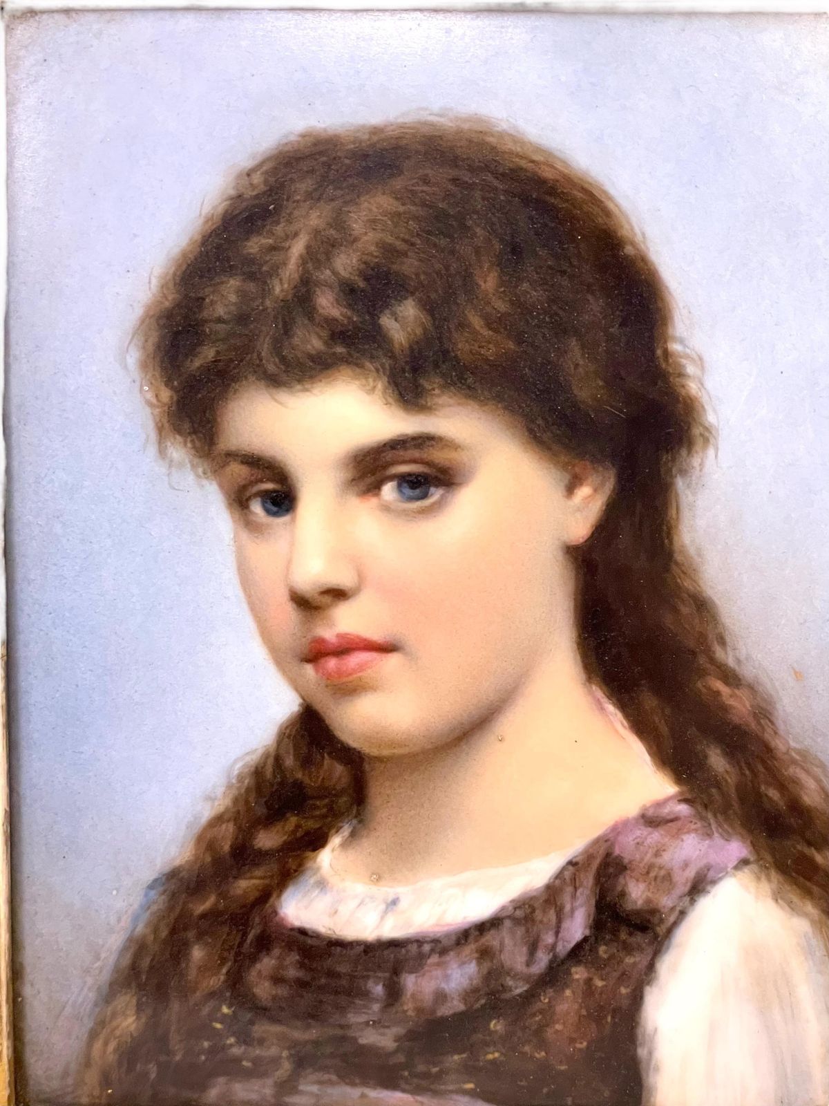 19th Century Oil On Ceramic : Portrait Of A Young Lady photo for sale