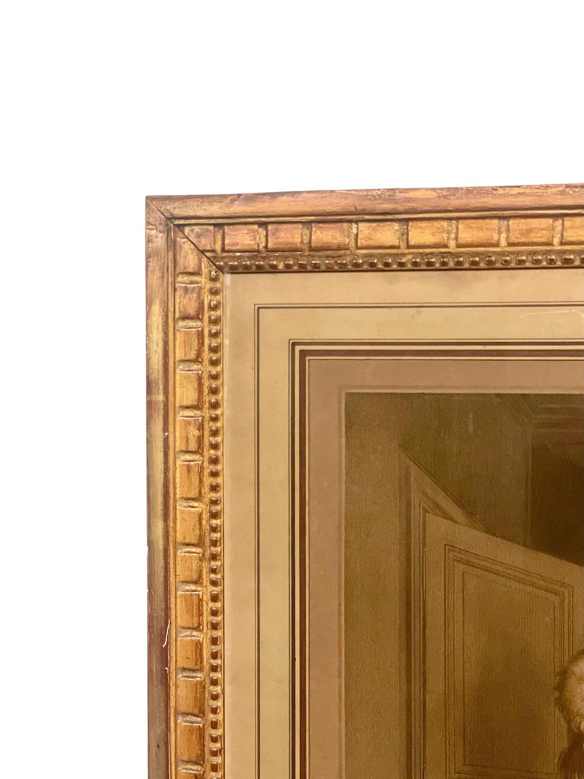 French Antique Lithograph In Gilt Frame 'La Douce Résistance' photo furniture