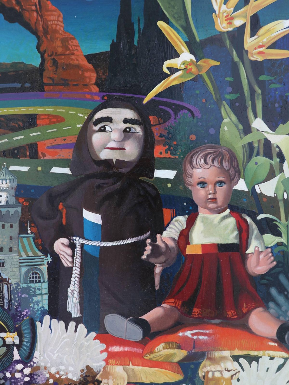 Post Surrealist Oil Painting "The Dolls" By Asher Ein Dor, Israel, 1980 photo furniture
