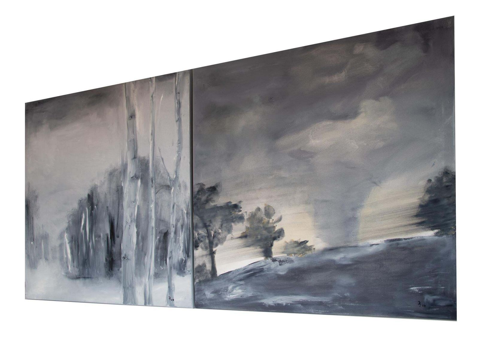 Set Of Two Paintings By Ingrid Stolzenberg 'Landscape' German Post Expressionism photo for sale