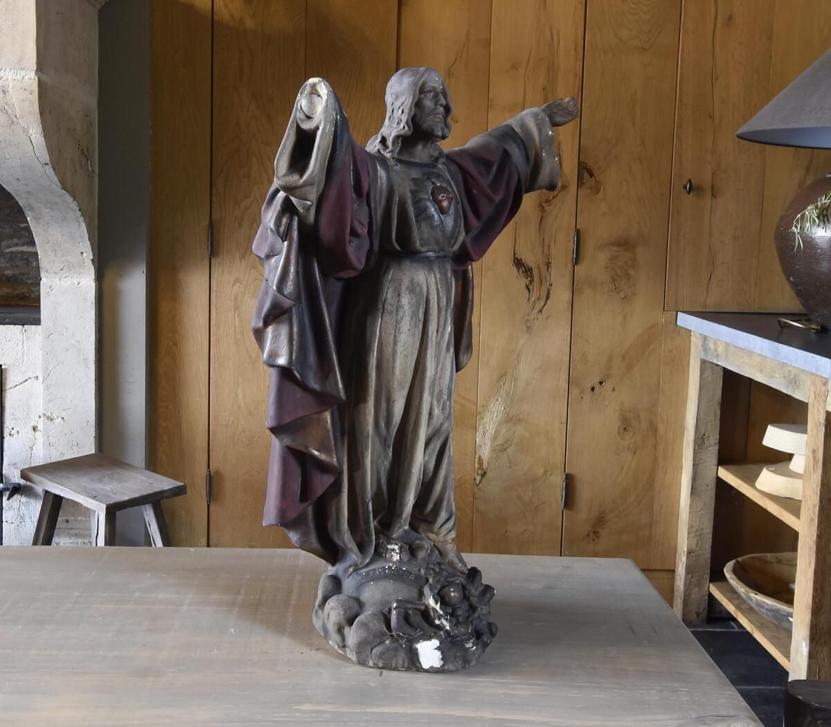 Vintage Statue Sacred Heart Jesus Christ photo furniture