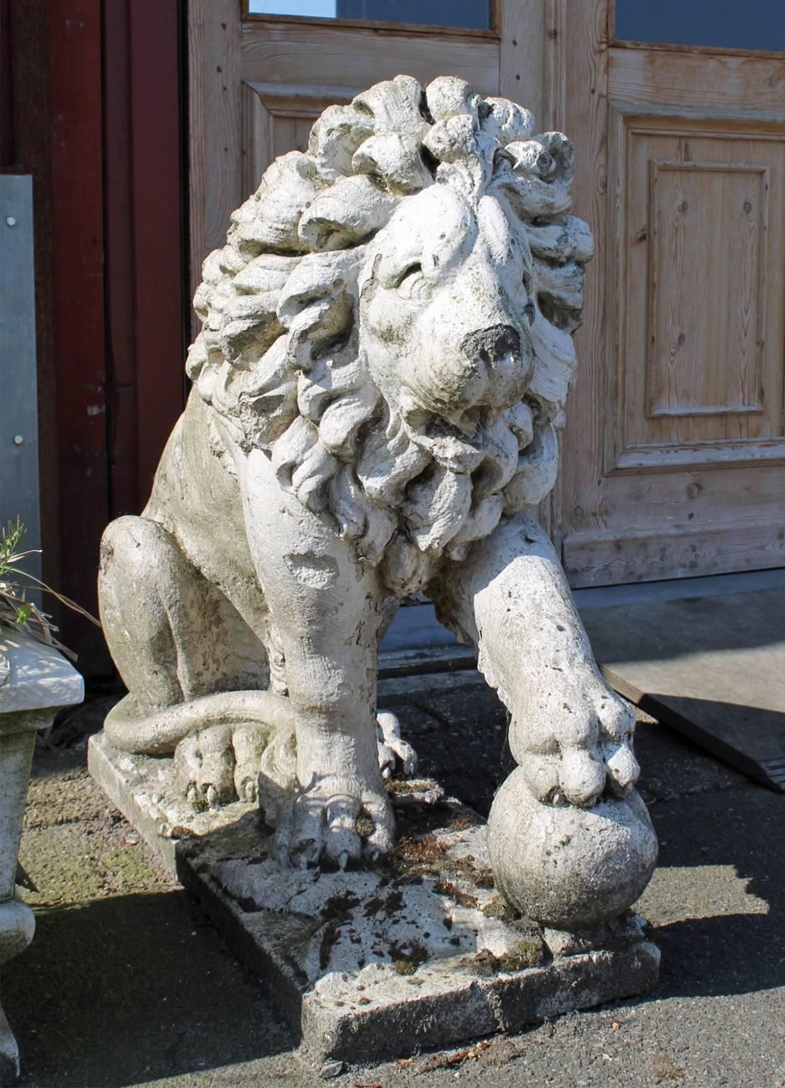 Pair Of 19th Century French Limestone Lions photo for sale
