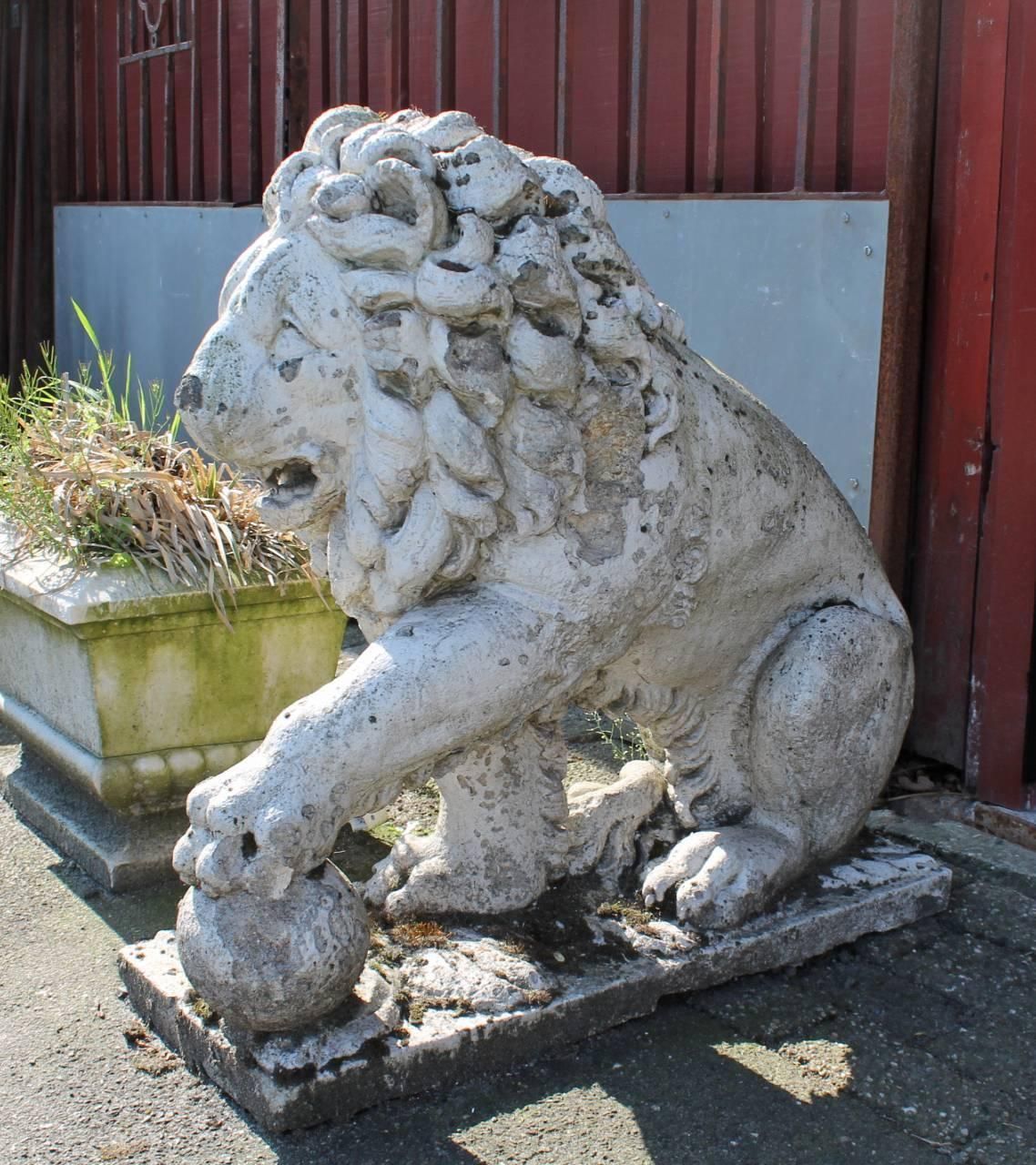Pair Of 19th Century French Limestone Lions photo 3593.0