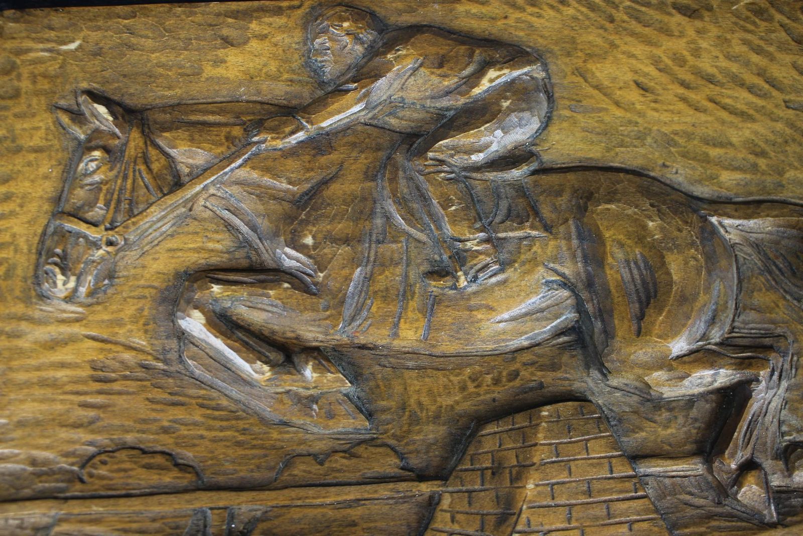 Mid Century Woodwork Of Horseracing By K. Zentner, Czechoslovakia, 1944 photo Art