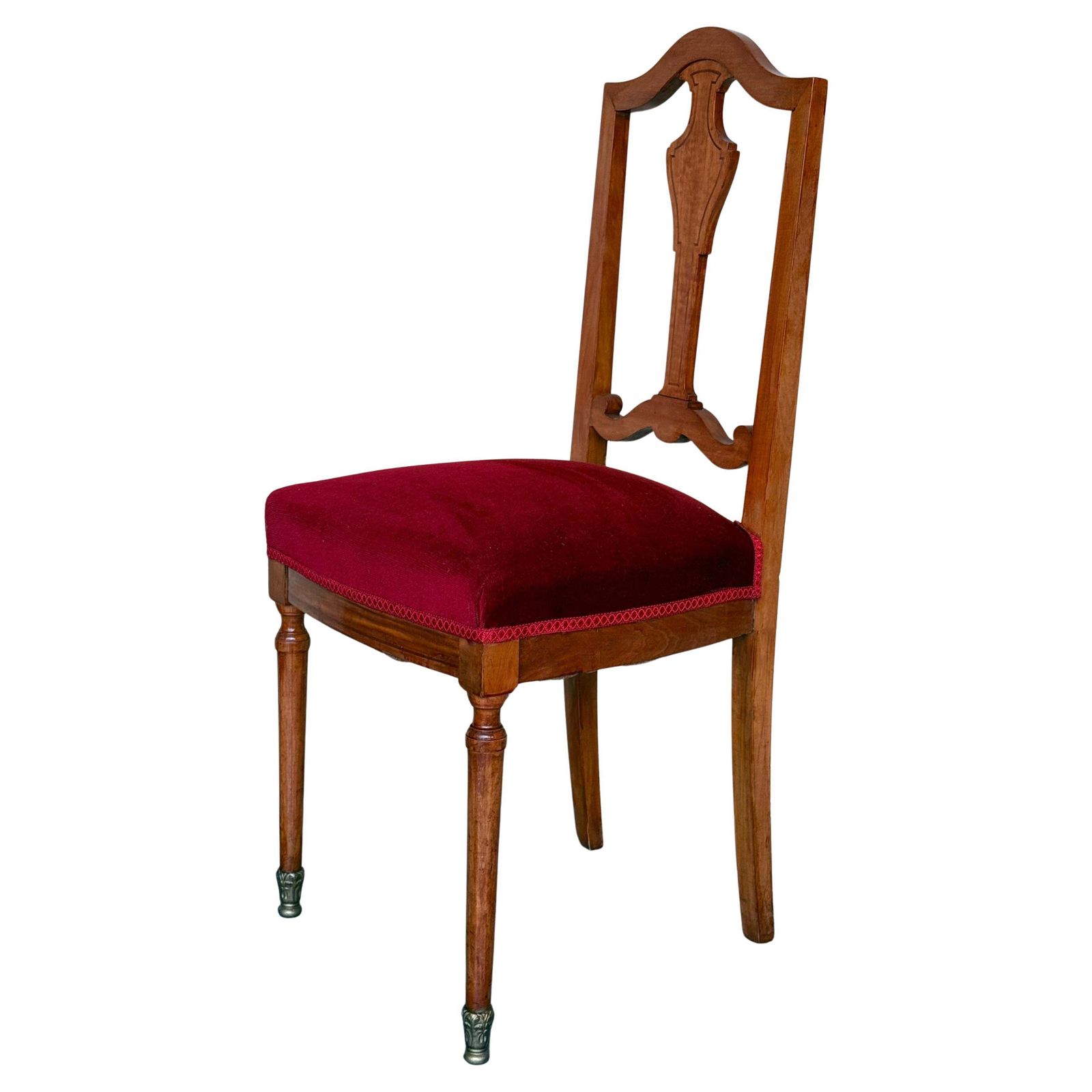 Antique Late Victorian Oak Ladderback Dining Side Chair With Red Velvet Seat