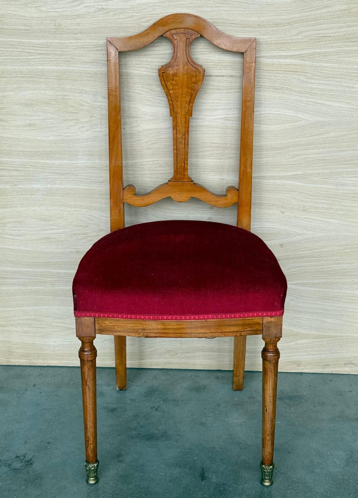 Antique Late Victorian Oak Ladderback Dining Side Chair With Red Velvet Seat photo furniture