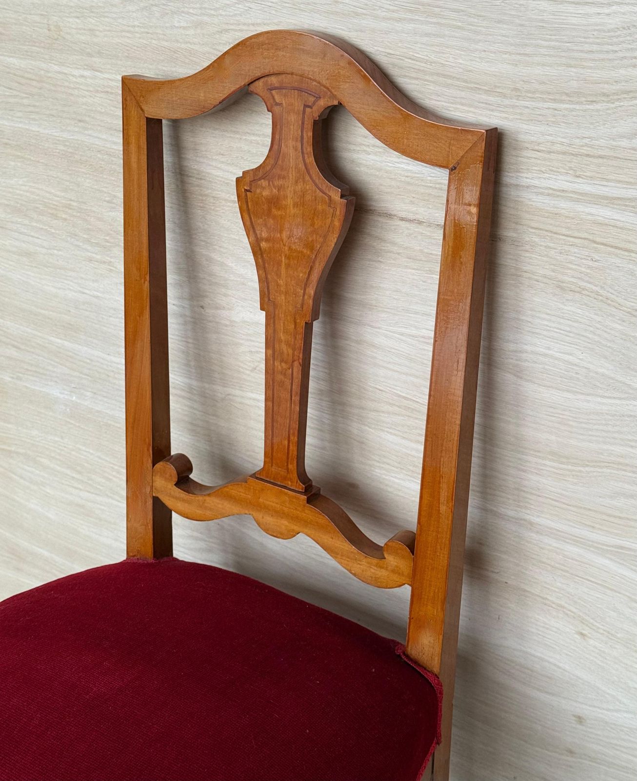 Antique Late Victorian Oak Ladderback Dining Side Chair With Red Velvet Seat photo vintage