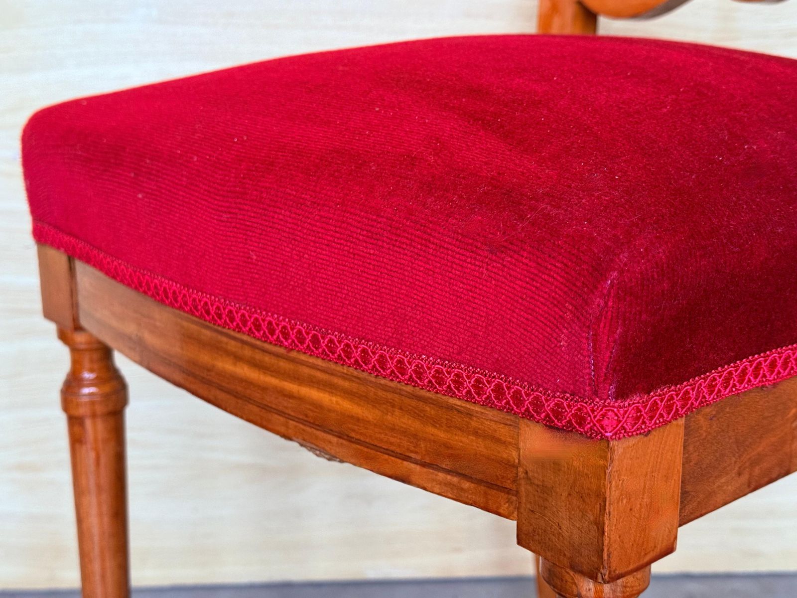 photo for sale Antique Late Victorian Oak Ladderback Dining Side Chair With Red Velvet Seat