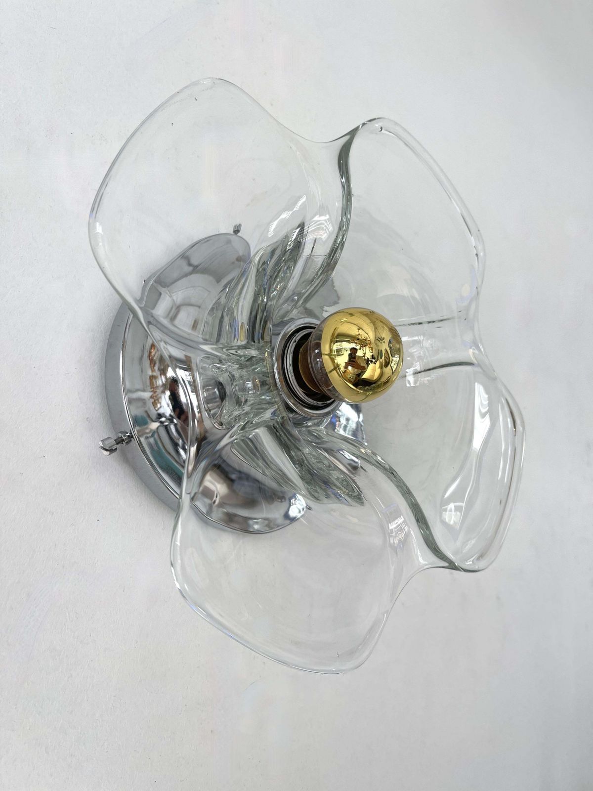 Pair Of Glass And Metal Flower Sconces, Italy, 1970s photo furniture