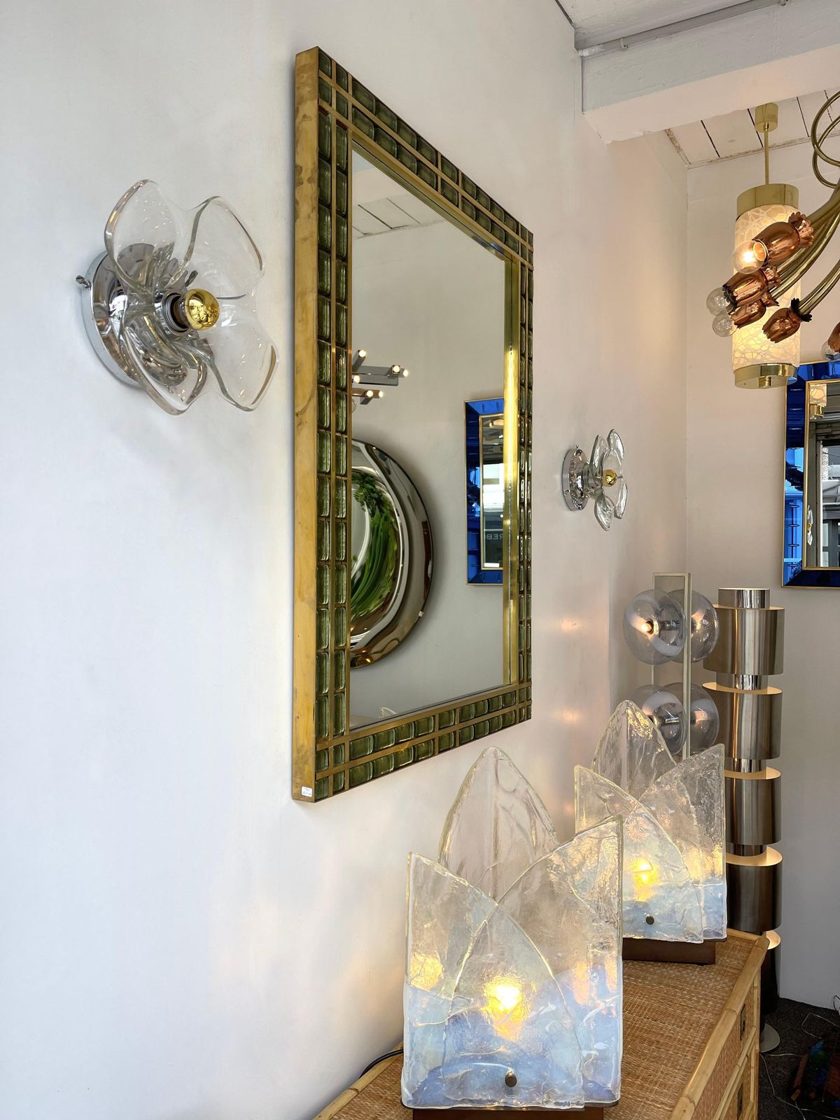 Pair Of Glass And Metal Flower Sconces, Italy, 1970s photo Home Decor