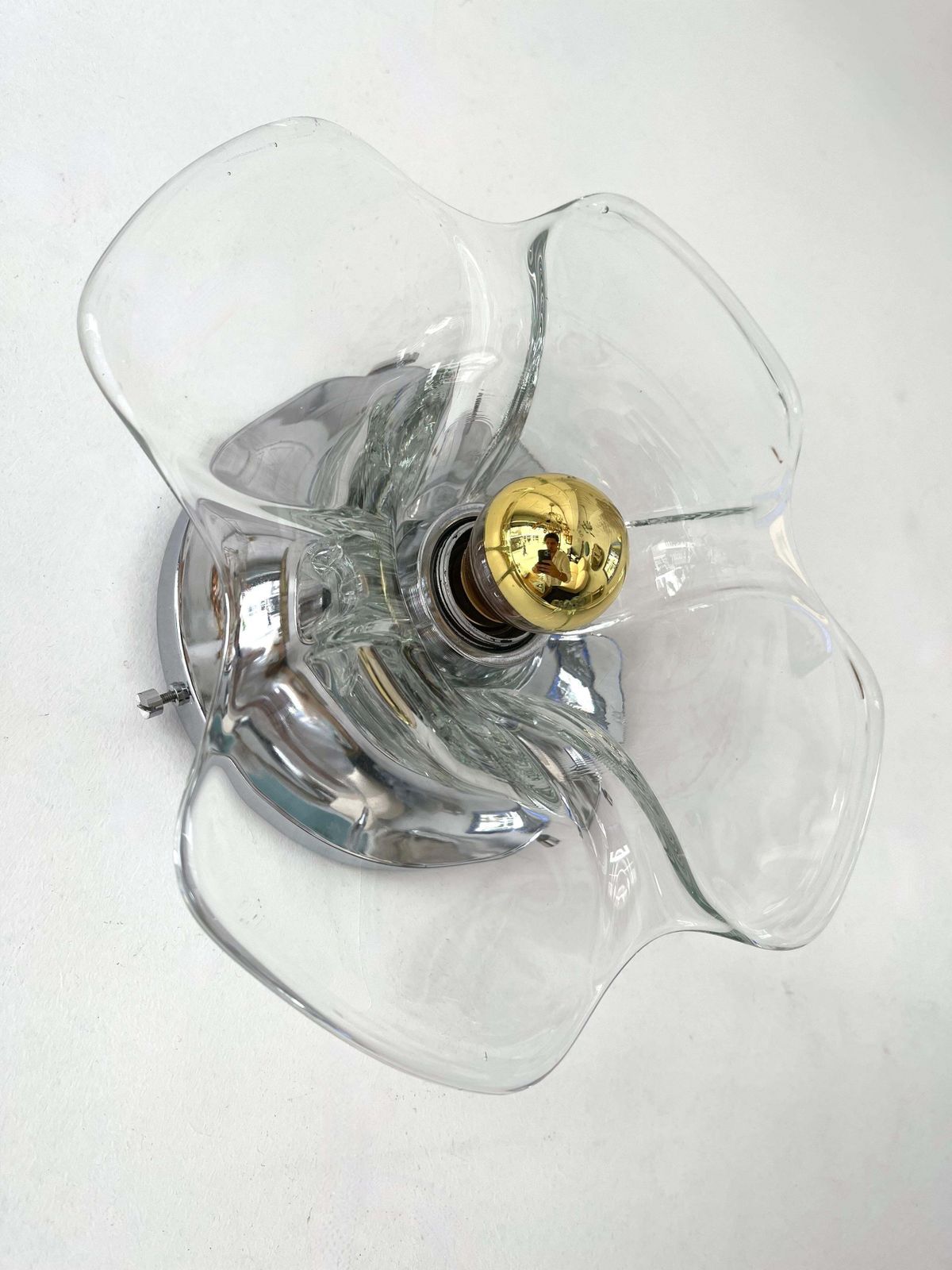 Home Decor Pair Of Glass And Metal Flower Sconces, Italy, 1970s photo