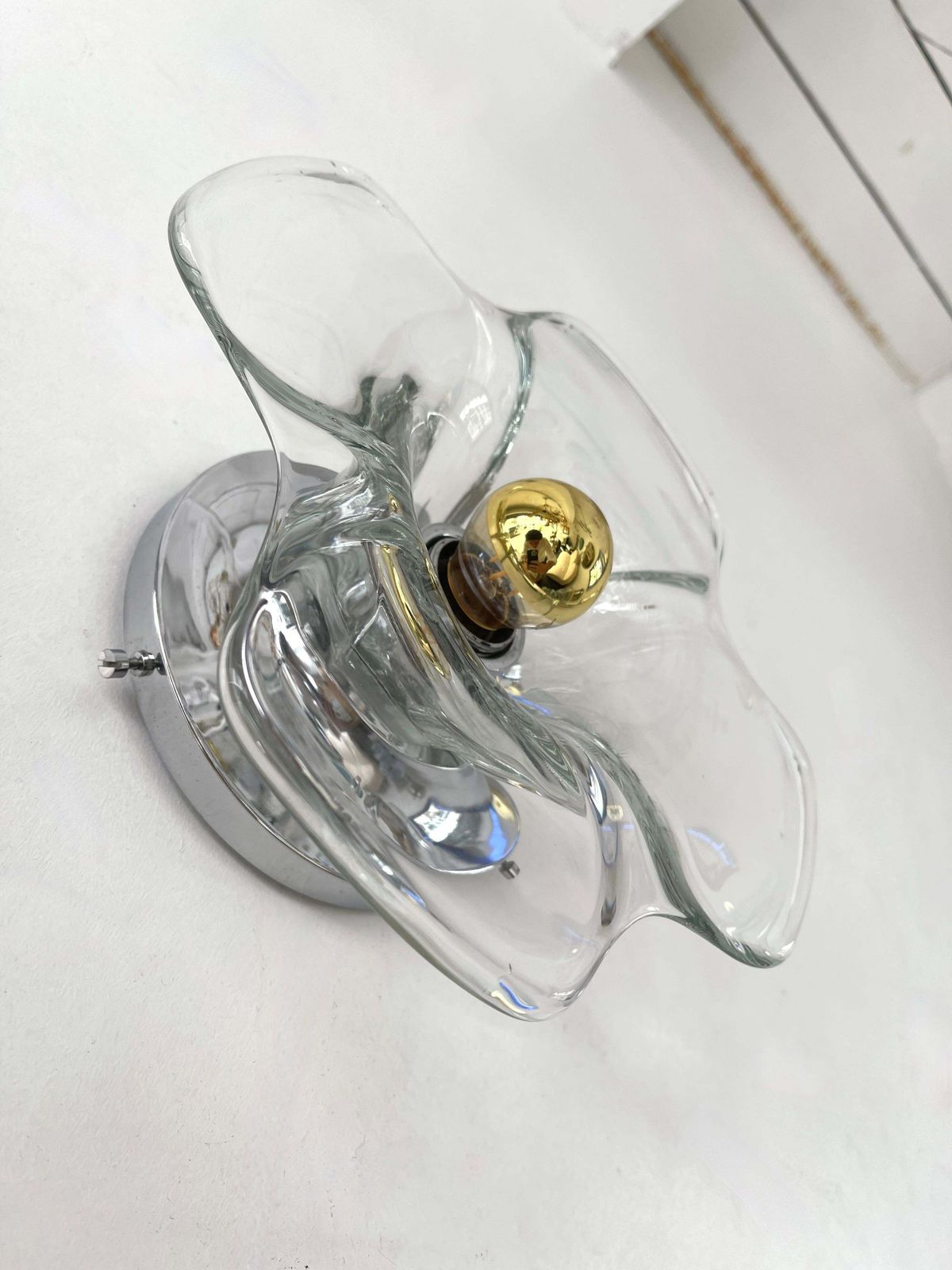 2396.0 Pair Of Glass And Metal Flower Sconces, Italy, 1970s photo