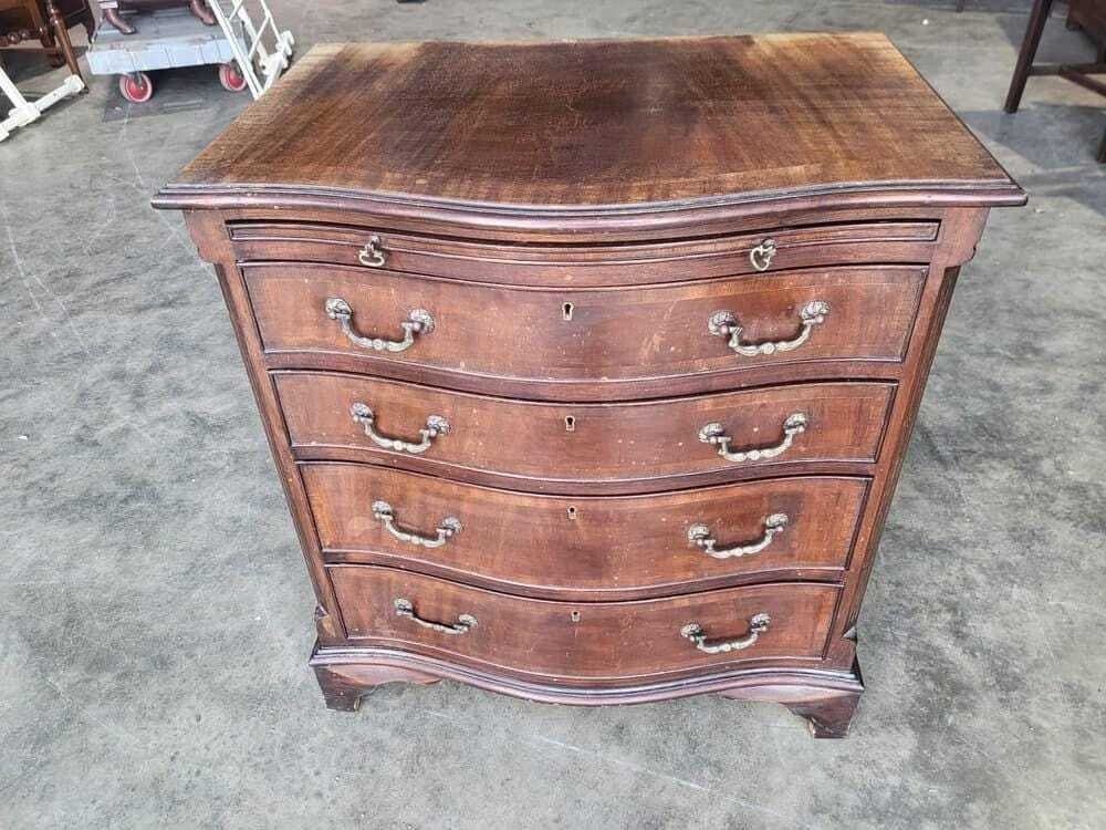 Antique Repro Serpentine Small Chest Of Drawers Bracket Feet Tray Desk