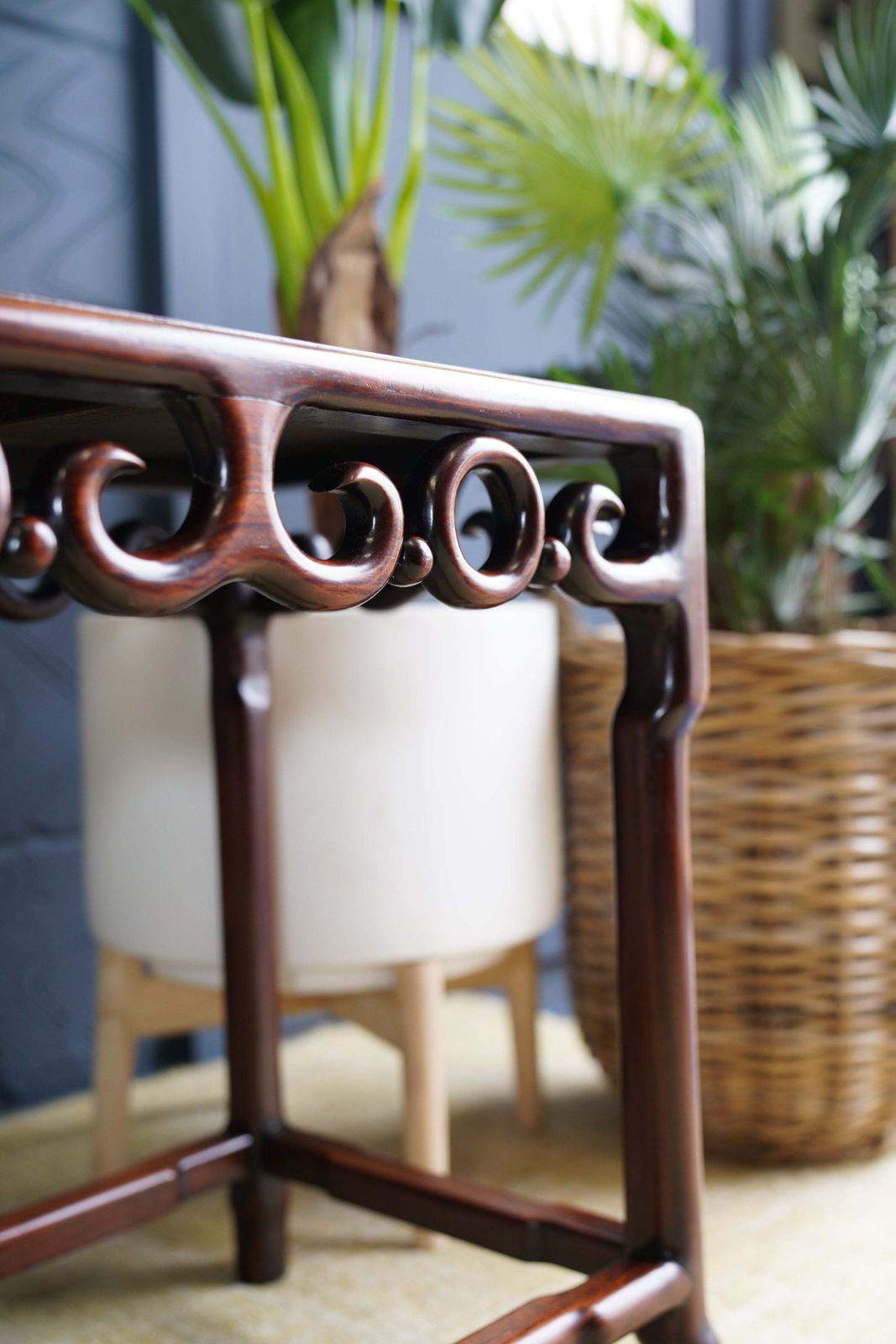 photo for sale Elegant Hand Carved Rosewood Chinese Side Table – Timeless Oriental Craftsmanship