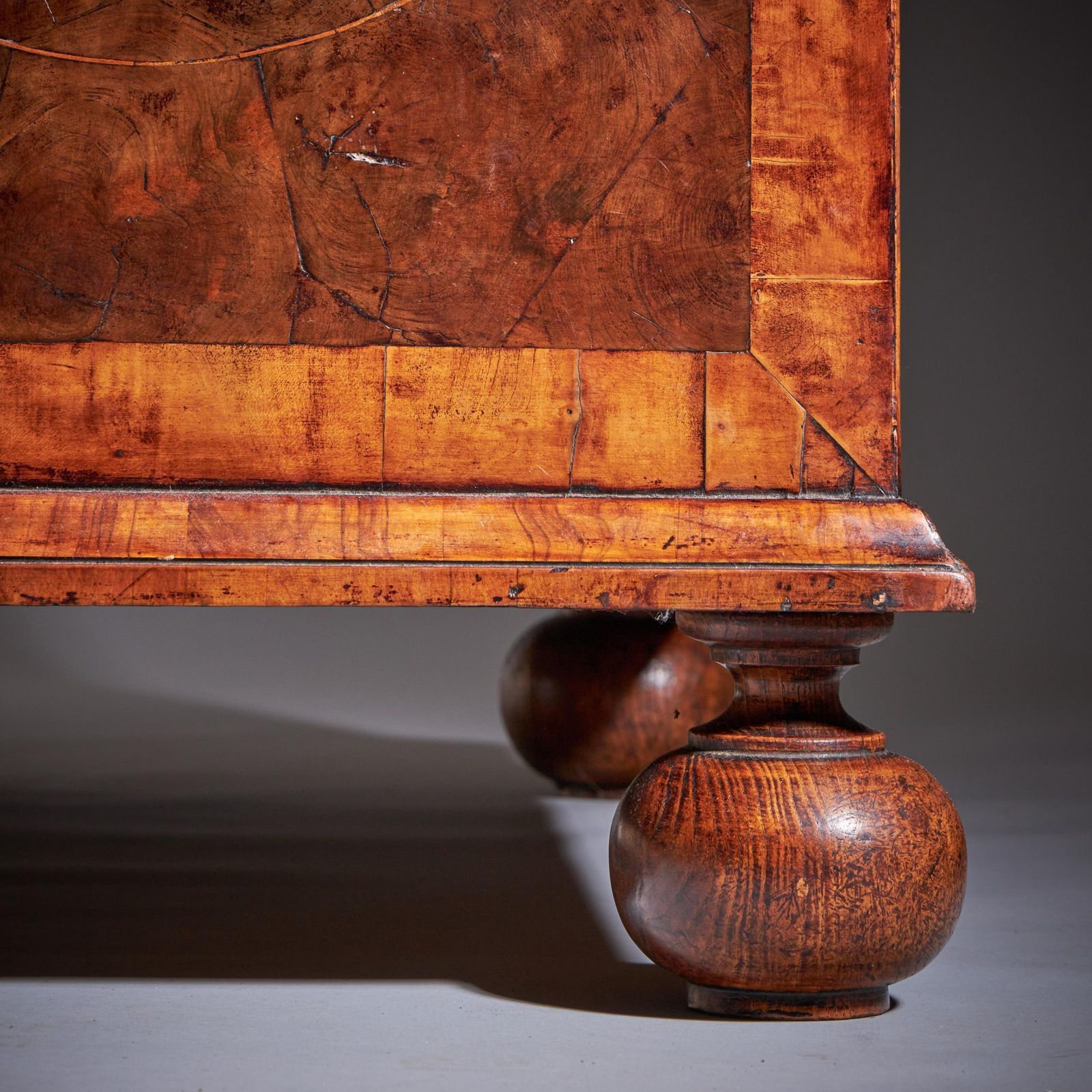 Furniture 17th Century William And Mary Blond Olive Oyster Chest Of Drawers, Circa 1690 photo