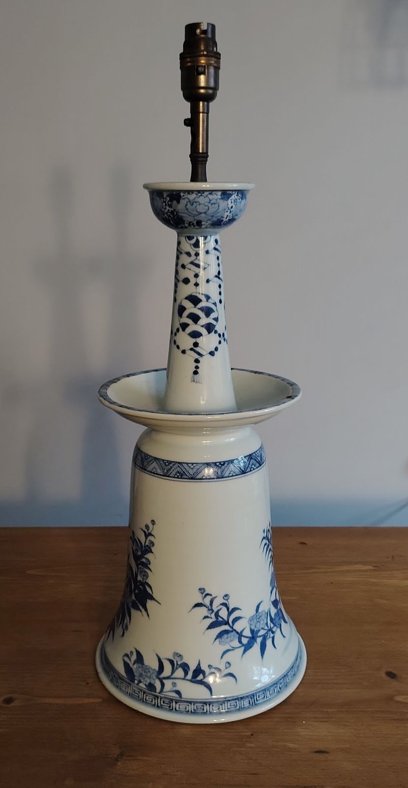 Chinese Blue And White Porcelain Alter Candleholder Mounted As A Lamp photo buy