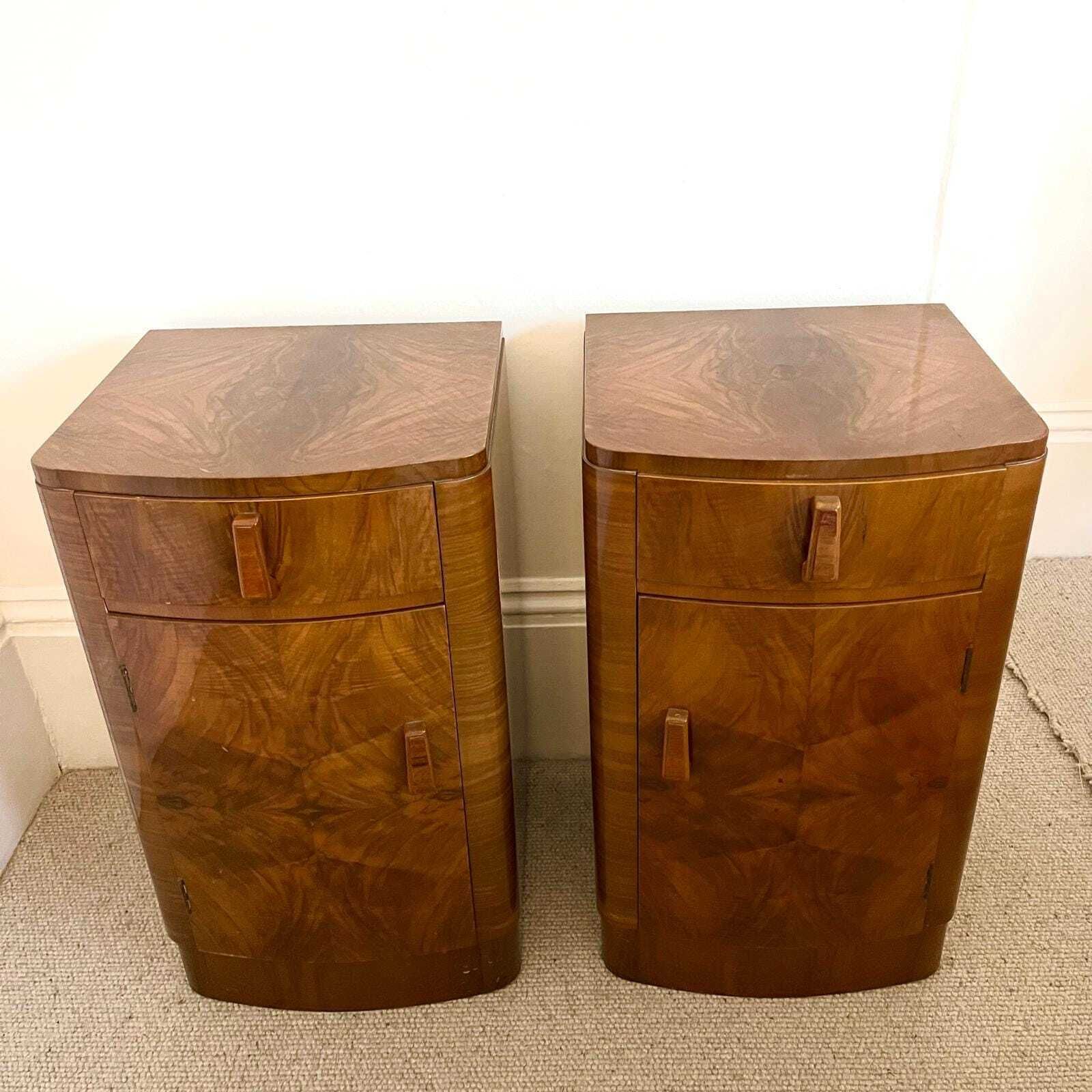 A Pair Of Walnut Art Deco Night Stands / Bedside Tables photo for sale