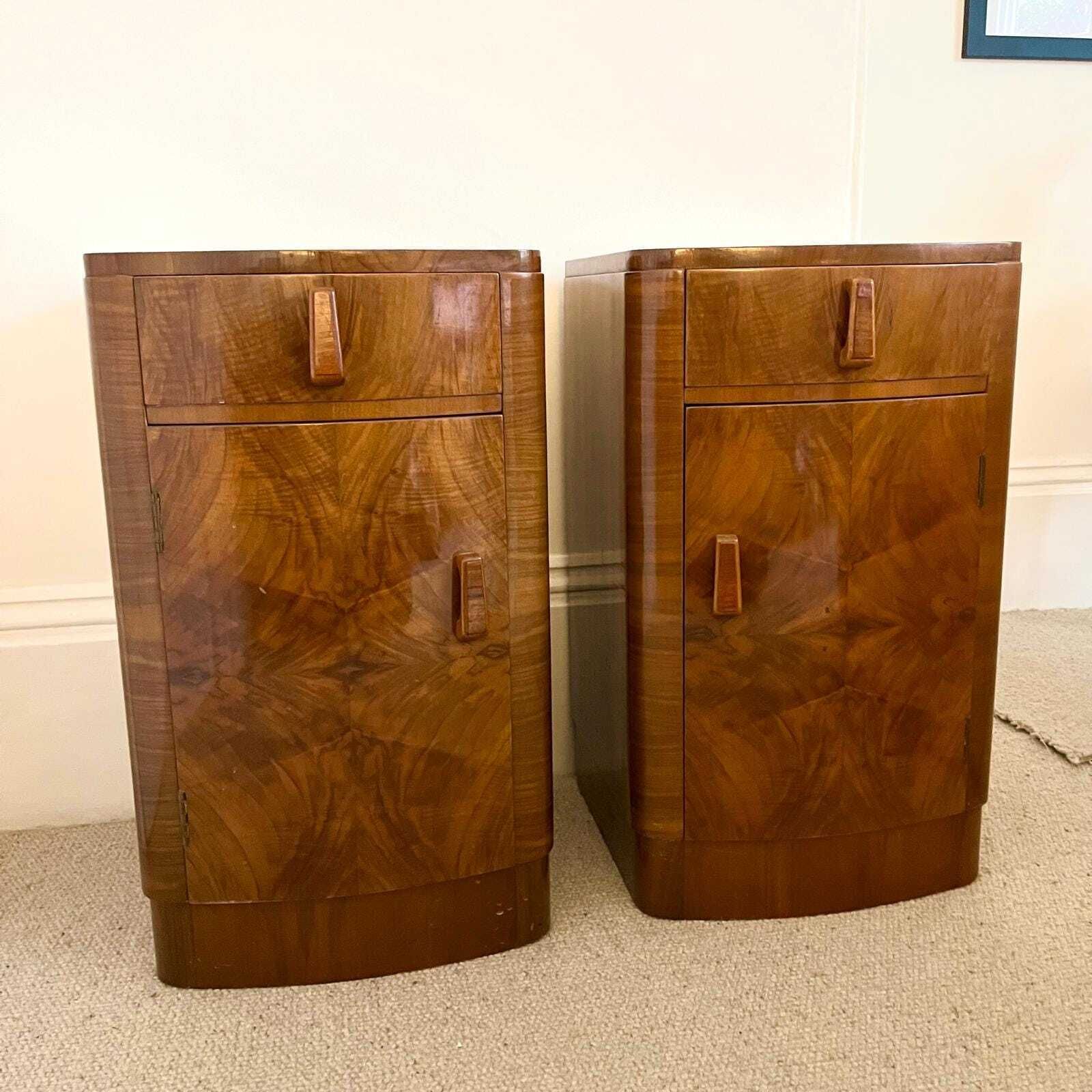 A Pair Of Walnut Art Deco Night Stands / Bedside Tables photo Furniture