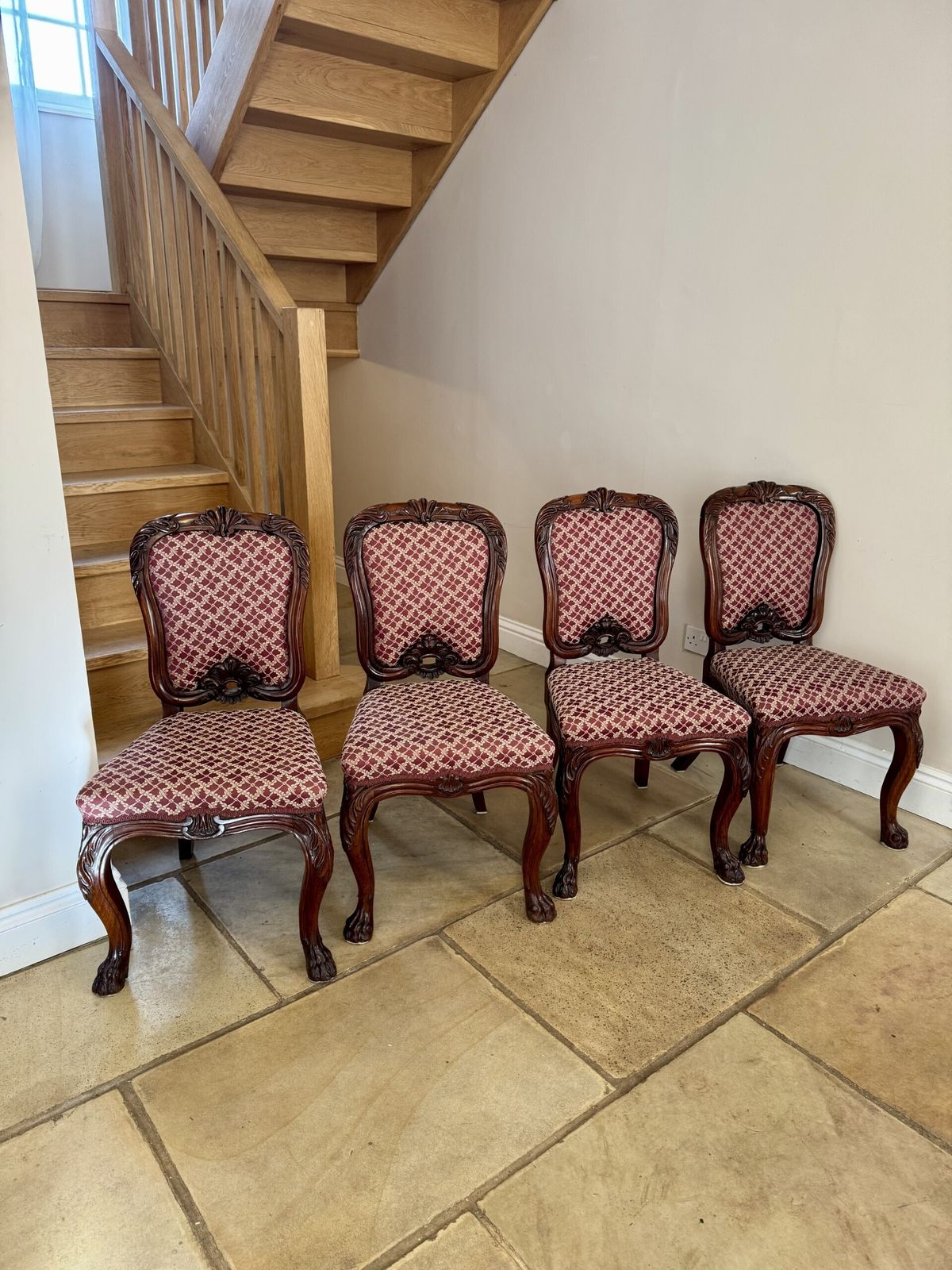 Outstanding Quality Set Of Four Antique Carved Rosewood Dining Chairs