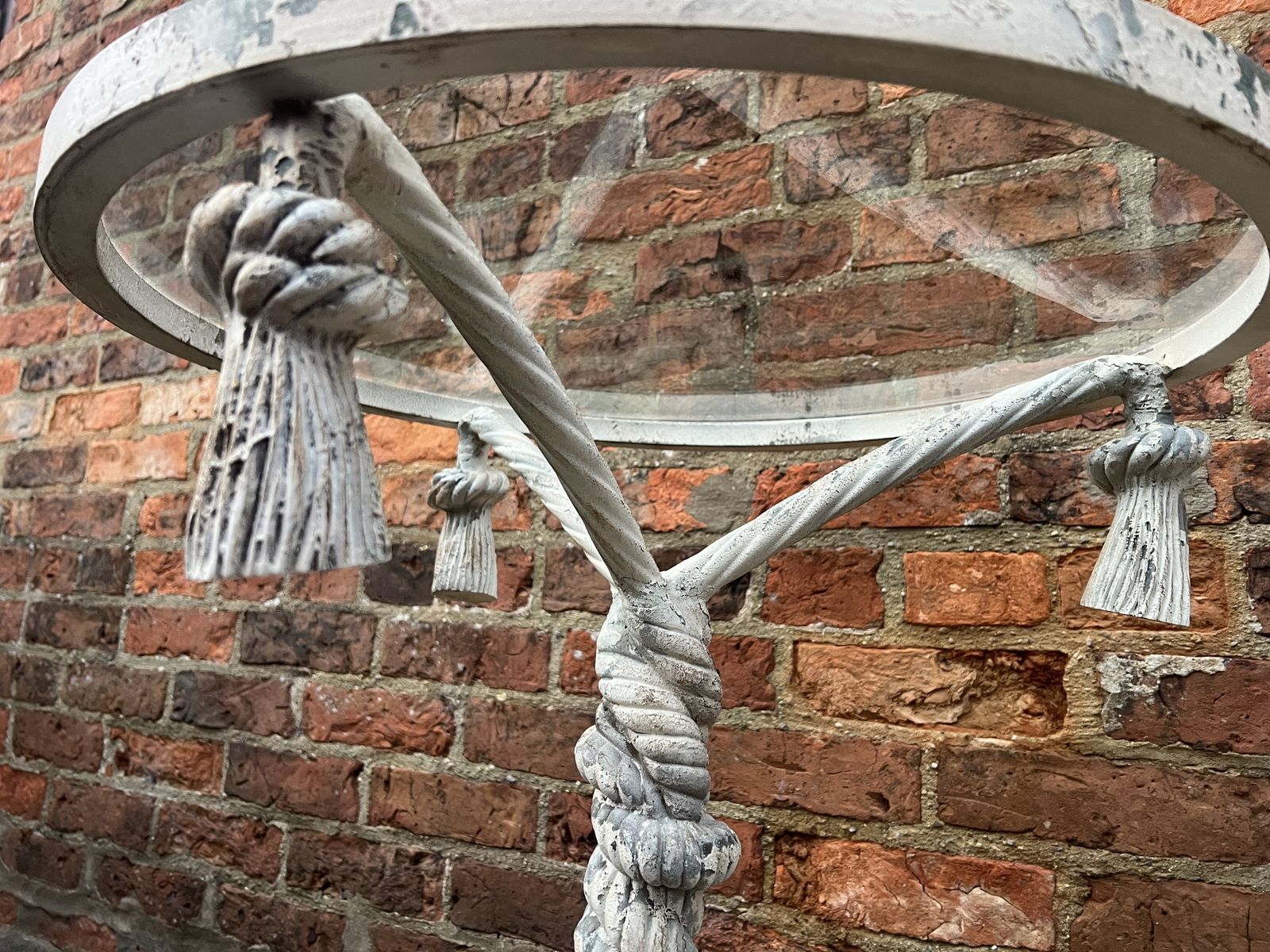 Pair Of Vintage Metal Rope Twist And Tassel Side Tables With Glass Top. photo buy