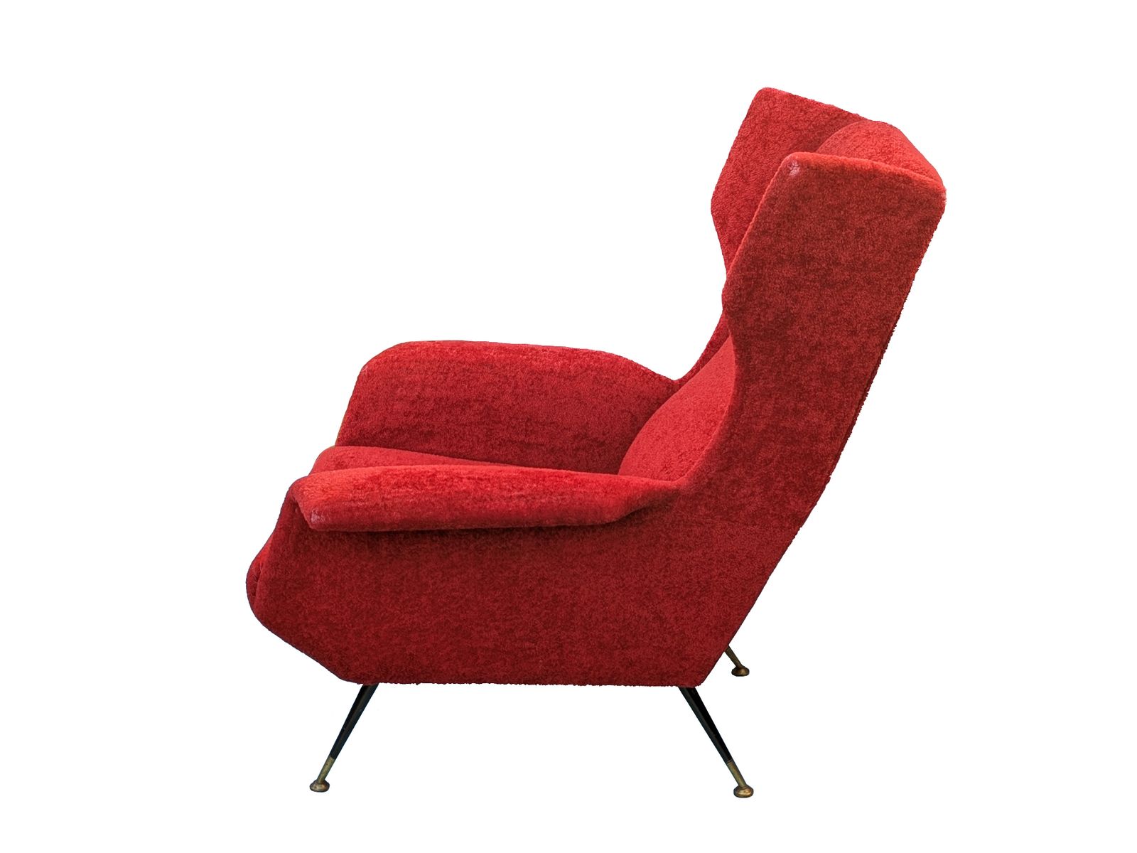 1350.0 Italian Dark Crimson Velvet & Brass 1950s Wingback Armchair photo